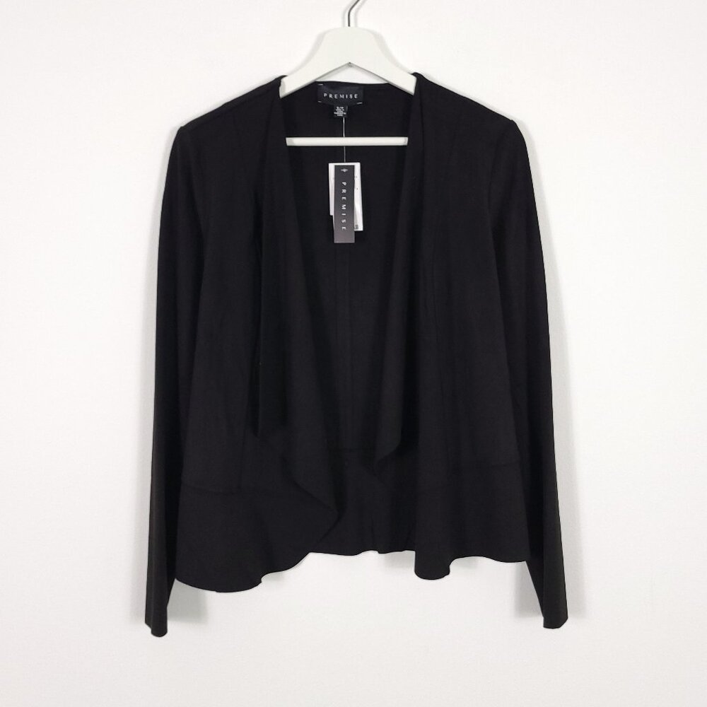 Black Faux Leather Open Front Jacket